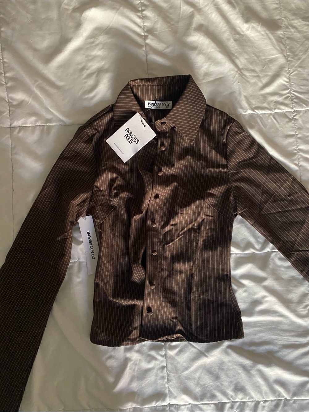 Princess Polly Brown Pinstripe Button-Down Shirt